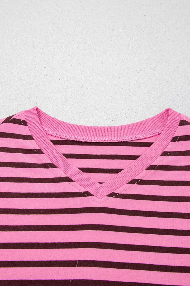 Stripe V Neck Drop Shoulder Long Sleeve Top