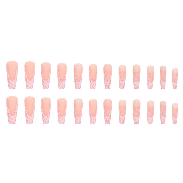 Heart Stripe Fake Nails