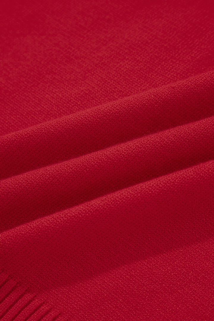 Fiery Red Contrast Trim Big Bow Accent Holiday Cropped Sweater