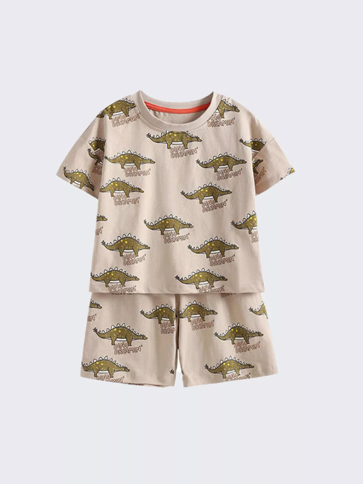 Children's Dinosaur Print Round Neck Tee and Shorts Set