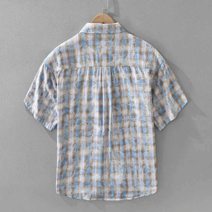 Mens Fashionable Plaid Short-Sleeve Shirt