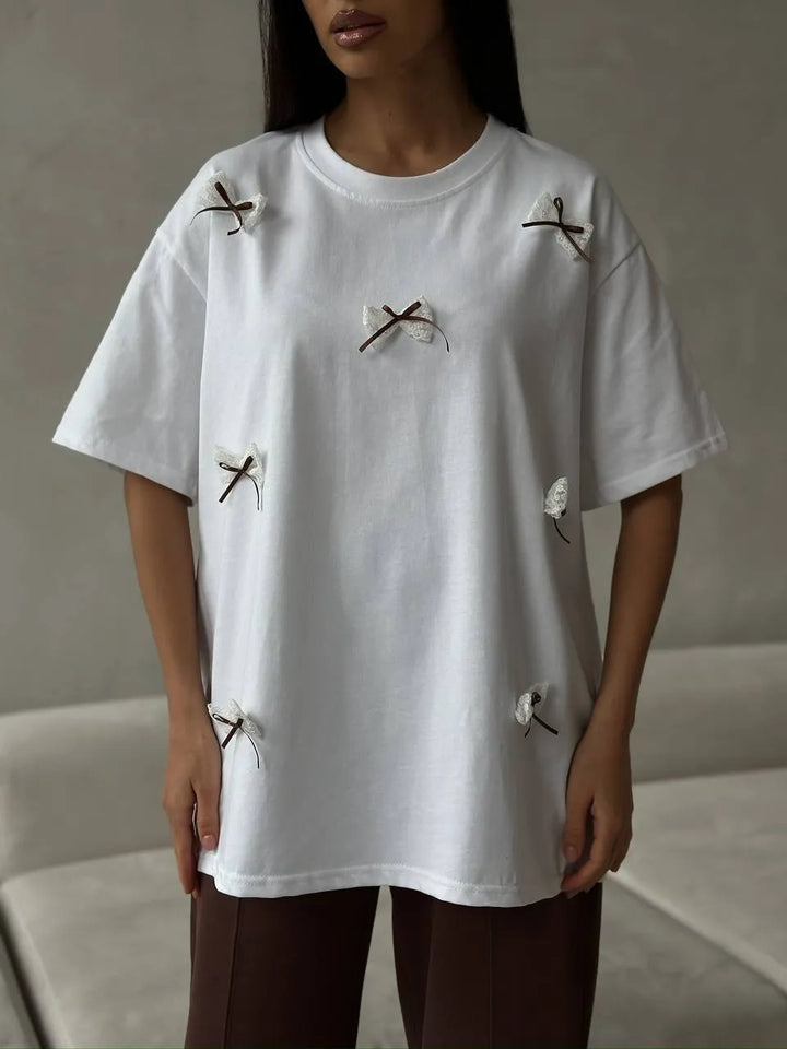 Bow Round Neck Oversized T-Shirt