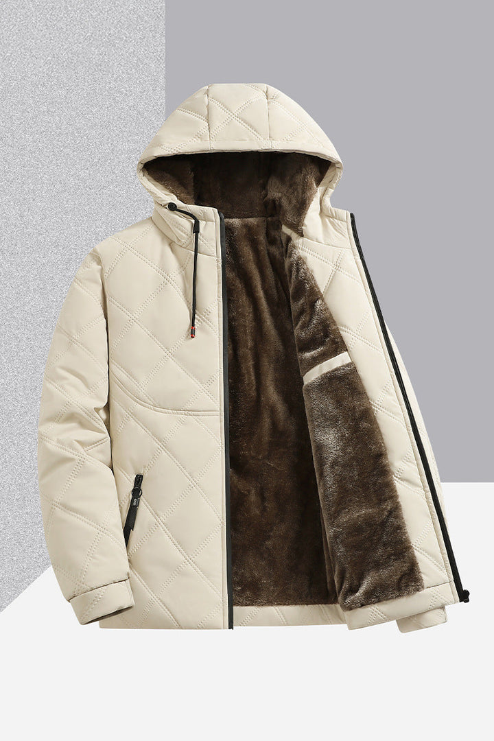 Men's Jacket With Fleece And Thick Cotton, Casual Hooded Stand-up Collar