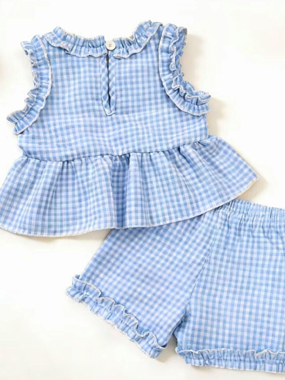 Children's Gingham Ruffle Trim Tank Top & Shorts Set