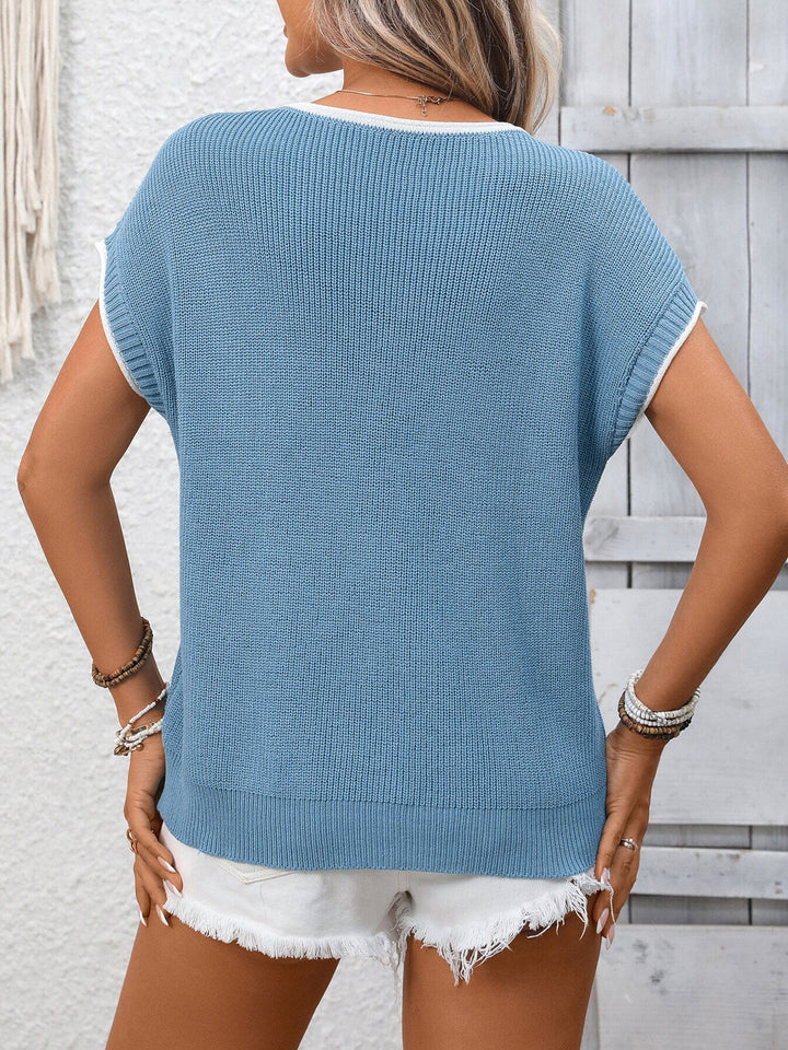 Contrast Trim Short Sleeve Sweater