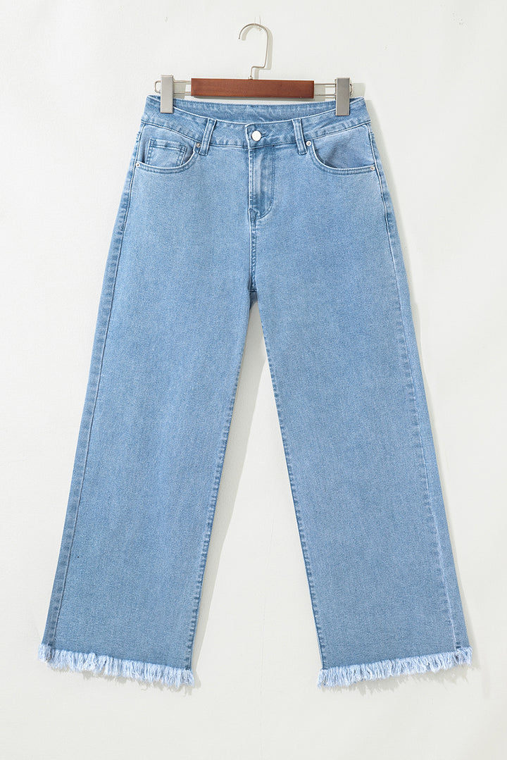 Myosotis Acid Washed High Rise Cropped Wide Leg Jeans