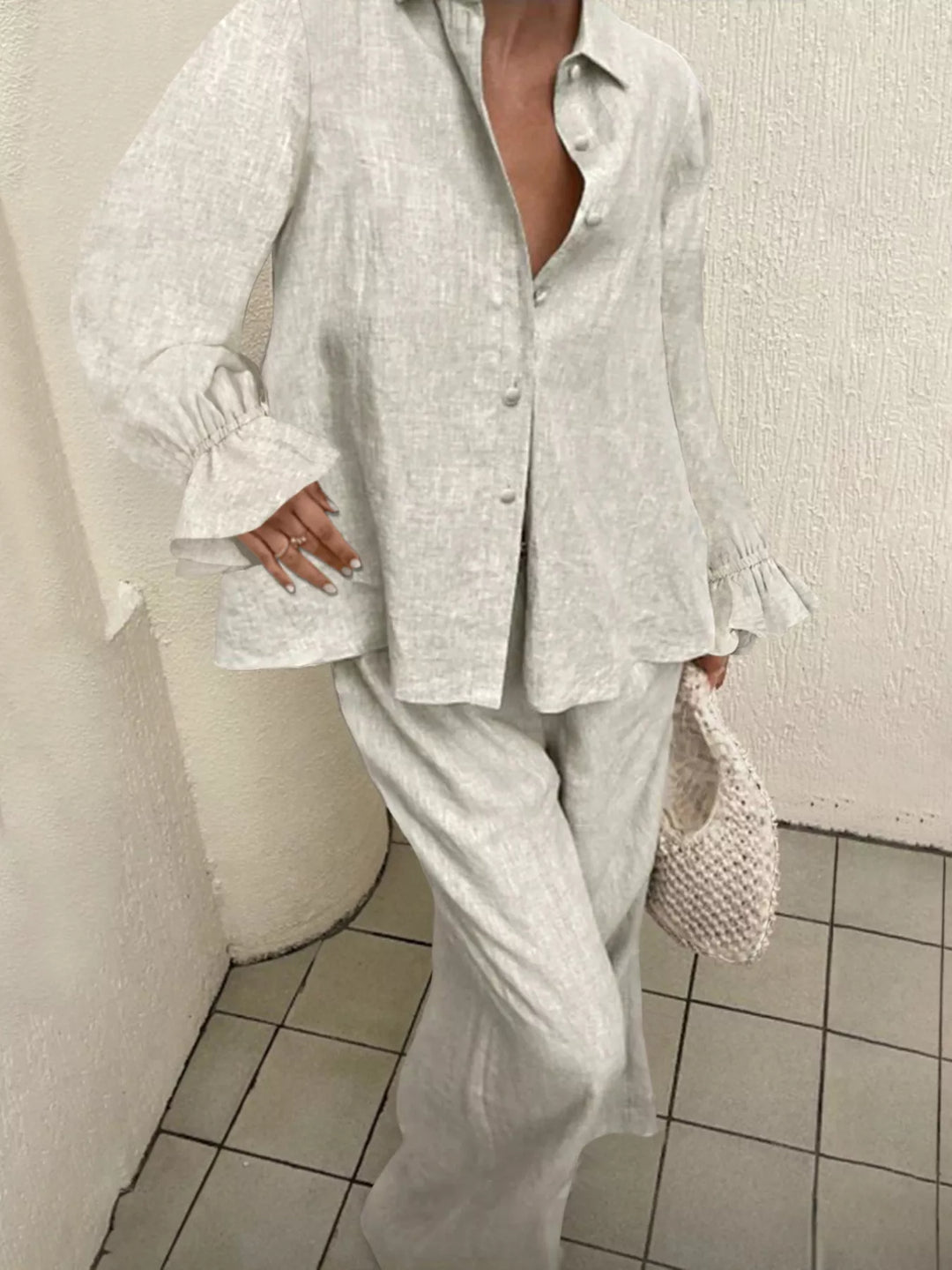 Ruffle Sleeve Shirt and Pants Set