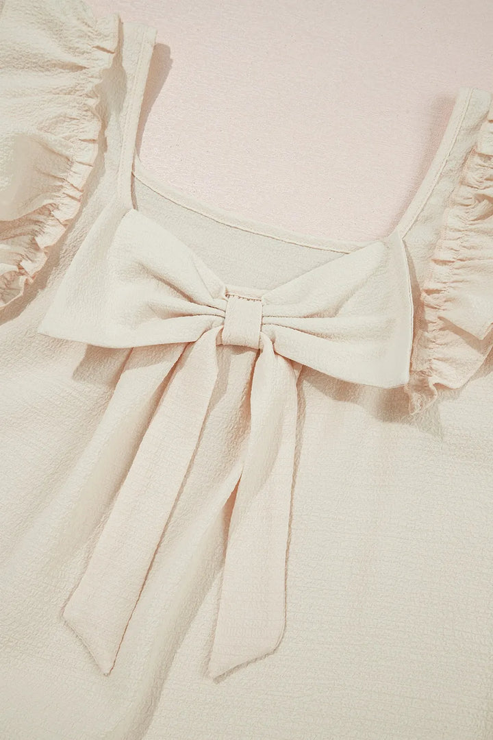 Bow Back Ruffled Cap Sleeve Blouse