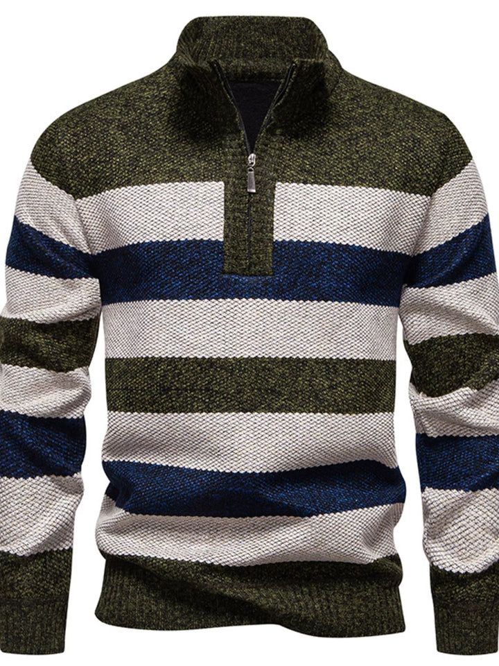 Men's Plus Size Striped Quarter-Zip Sweater