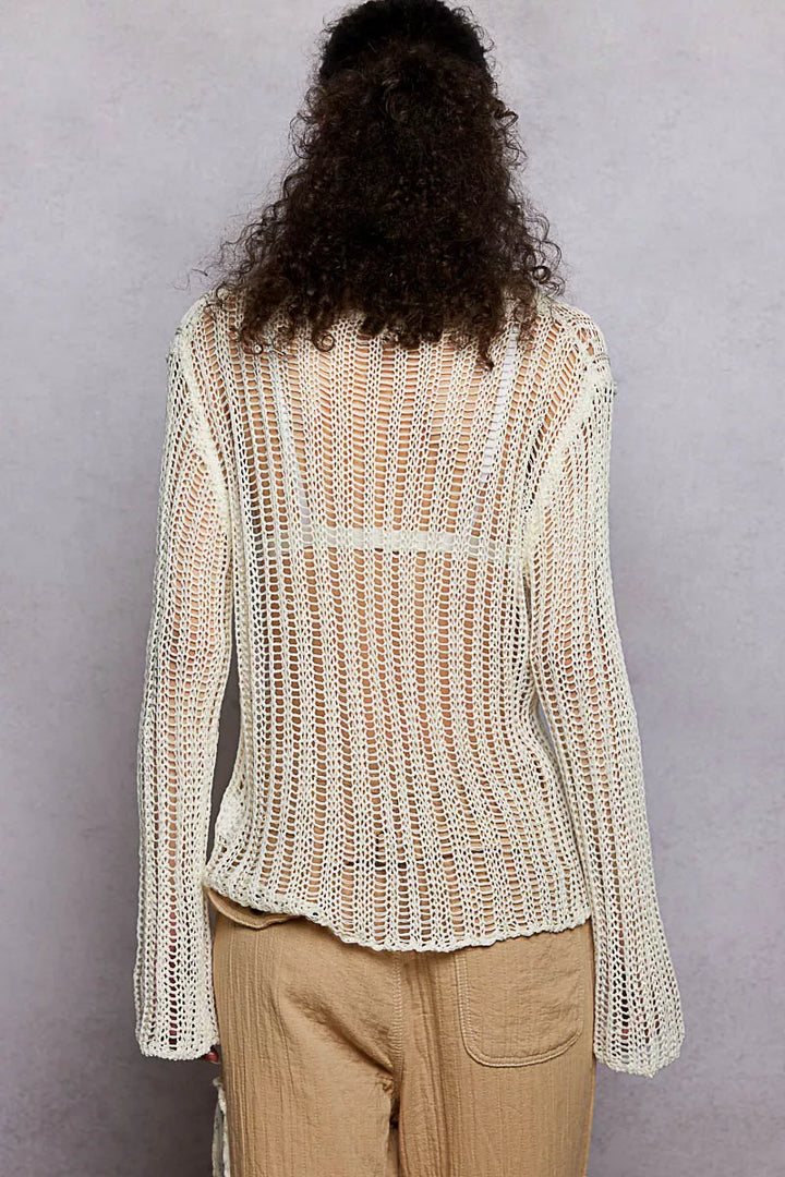 POL Openwork Round Neck Knit Cover Up