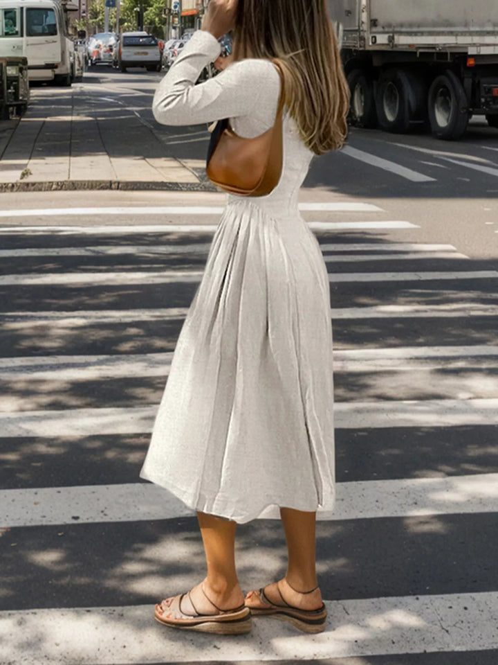 Cutout Front Long Sleeve A-Line Dress