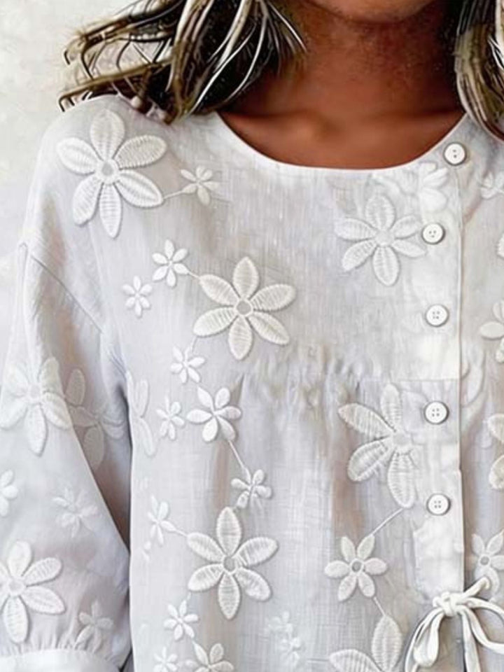Full Size Floral Embroidered Button-Down Shirt Plus Size