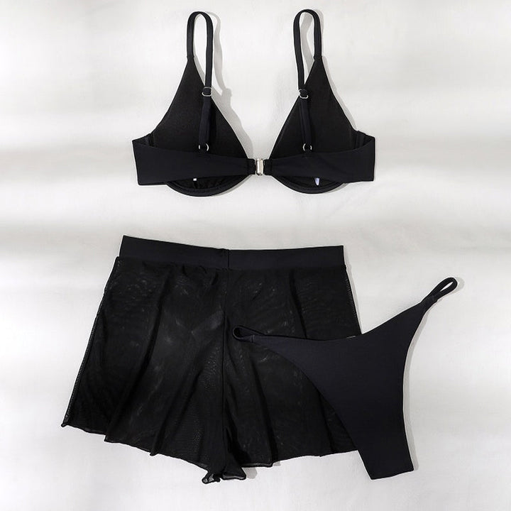 Push Up Bikini Set Sexy Solid Swimsuit Women Mesh Pants Bathing Suits Swimwear