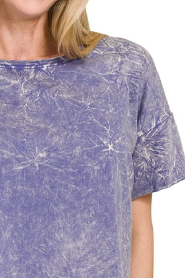 Zenana Washed Crew Neck Short Sleeve Crop Box Tee