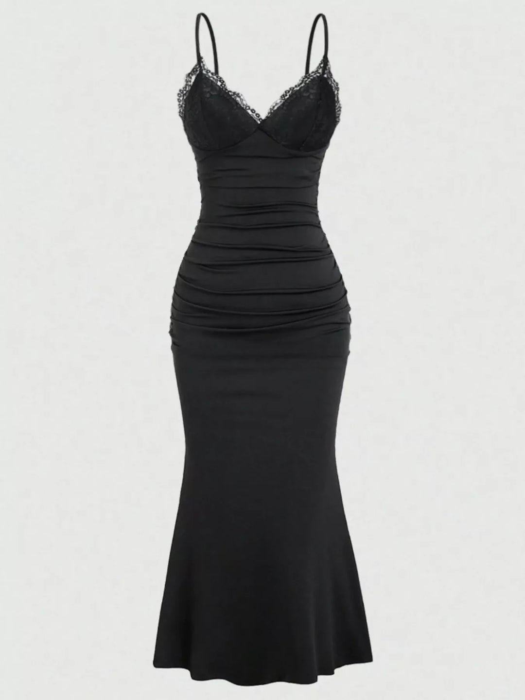 Lace Trim Ruched Mermaid Dress