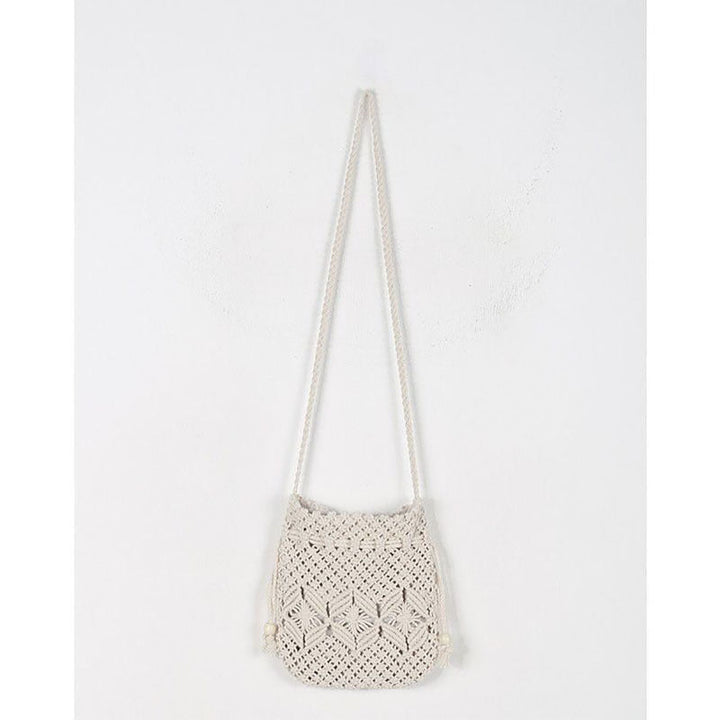 Woven Bag Women Crossbody Bag Cotton Thread Straw Bag Shoulder Handmade Bag Drawstring Woven Bag Beach Bag
