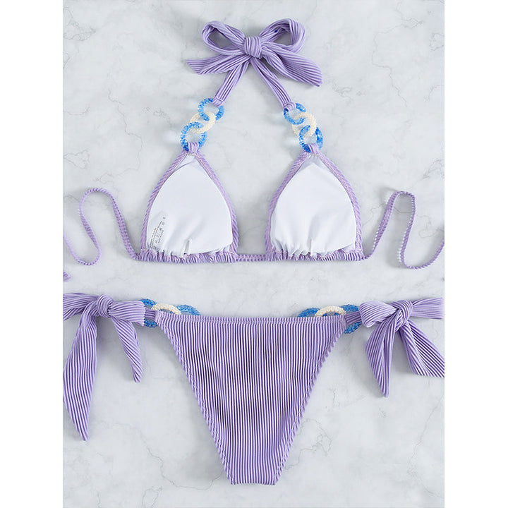 Chain Halter Bikini Set Knot Swimsuit Women Sexy Bathing Suits Backless Swimwear