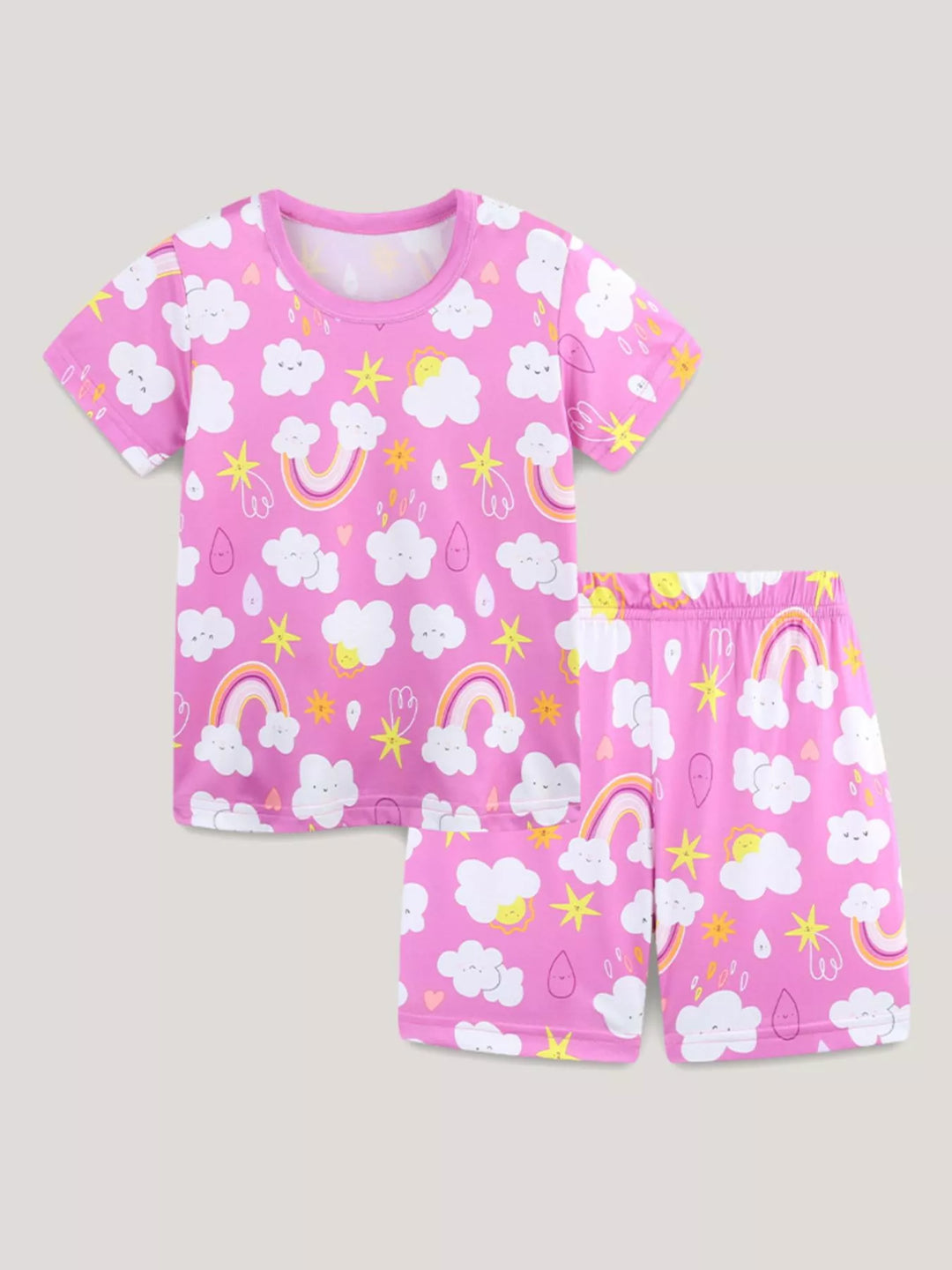 Children's Rainbow Cloud Print Tee and Shorts Set