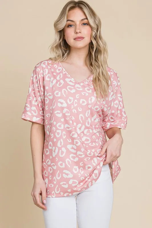 BOMBOM Loose Fit Animal Print Soft Knit Top