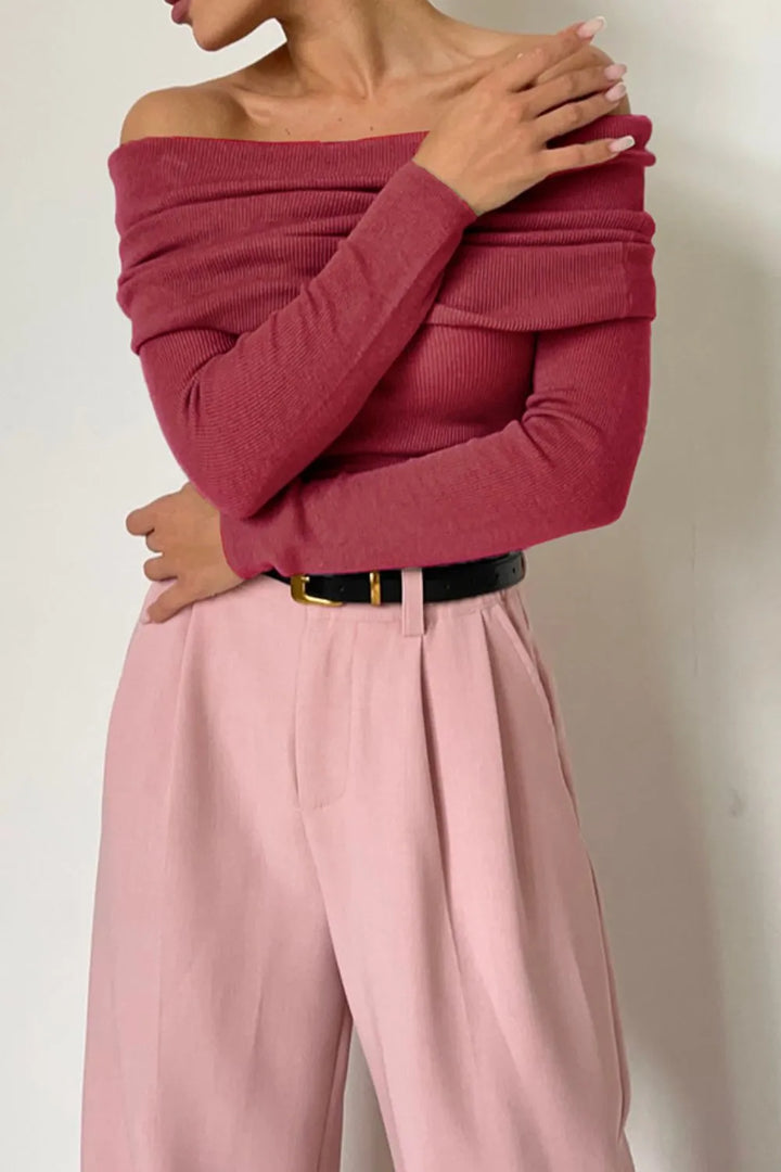 Off-Shoulder Long Sleeve Knit Top