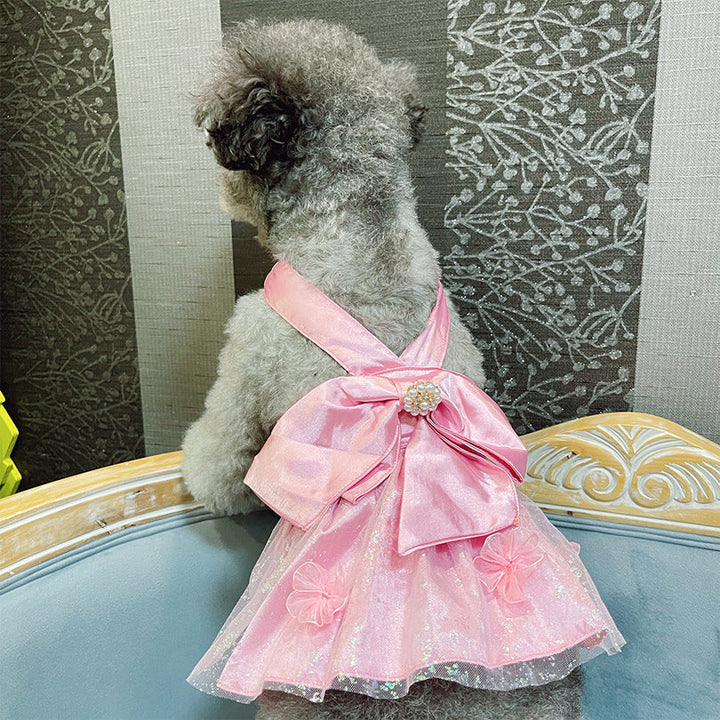 Mesh Dress Skirt Dogs And Cats Bow Pearl