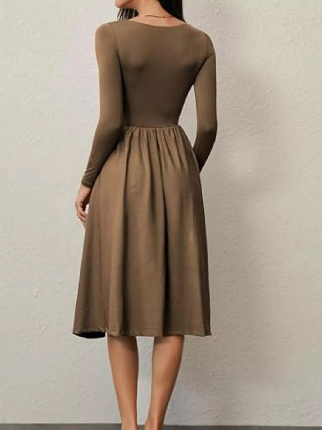 Square Neck Long Sleeve Midi Dress