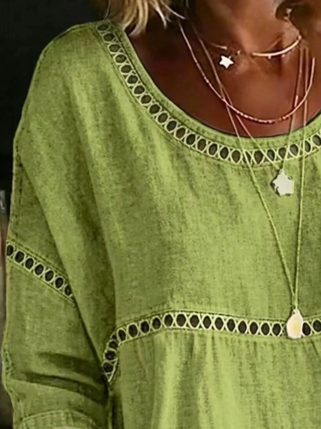 Full Size Hollow Out Round Neck Top Plus Size