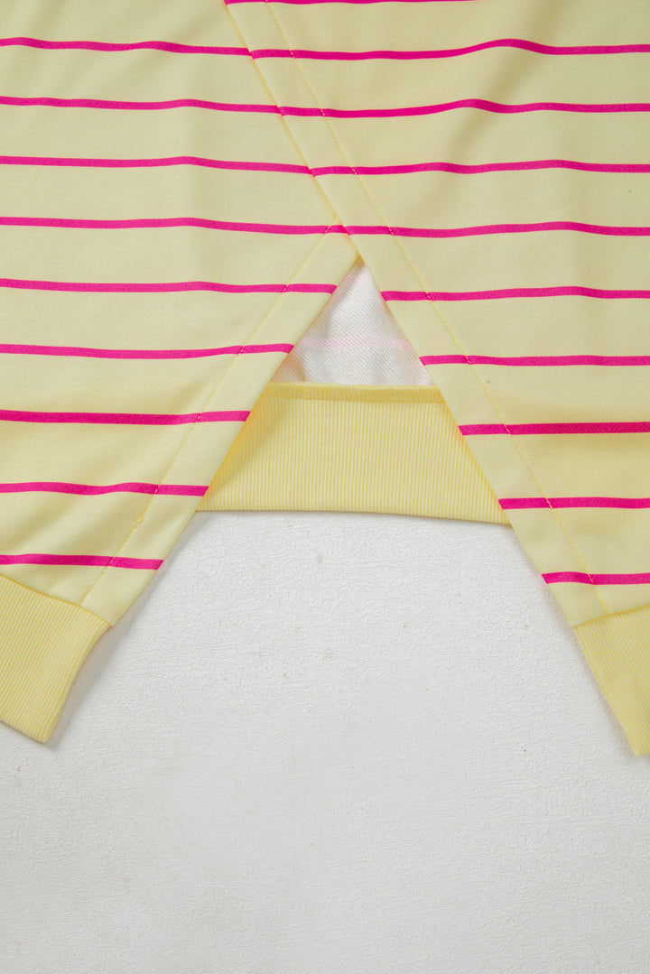 Yellow Stripe Stylish Overlap Detail Drop Shoulder Pullover Sweatshirt