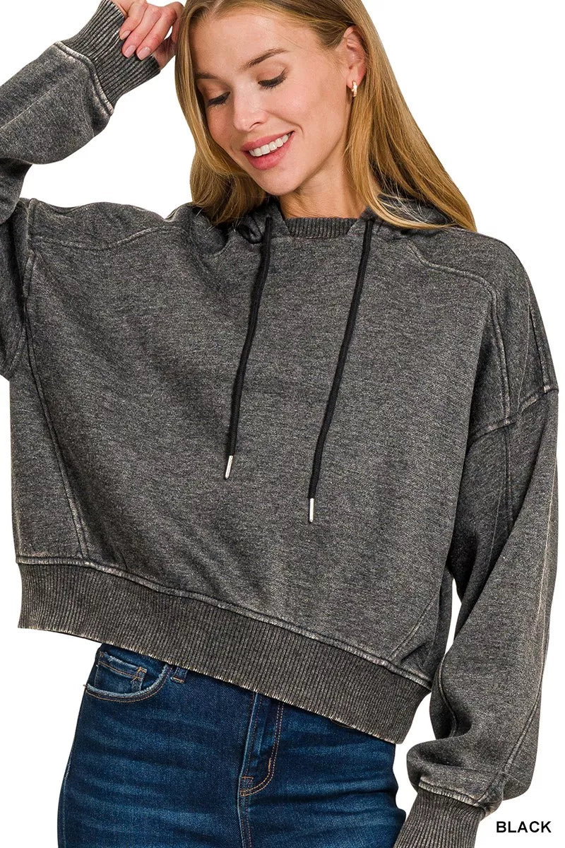 Zenana Acid Wash Fleece Hoodie