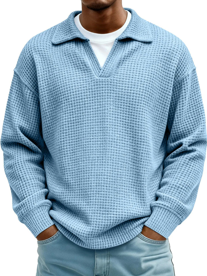 Waffle-Paneled Polo Shirt Mens Lapel Knitwear