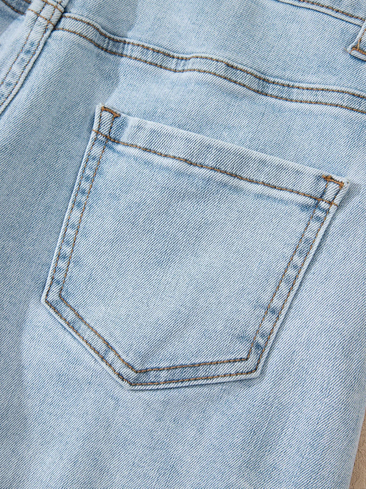 High Rise Distressed Raw Hem Denim Shorts
