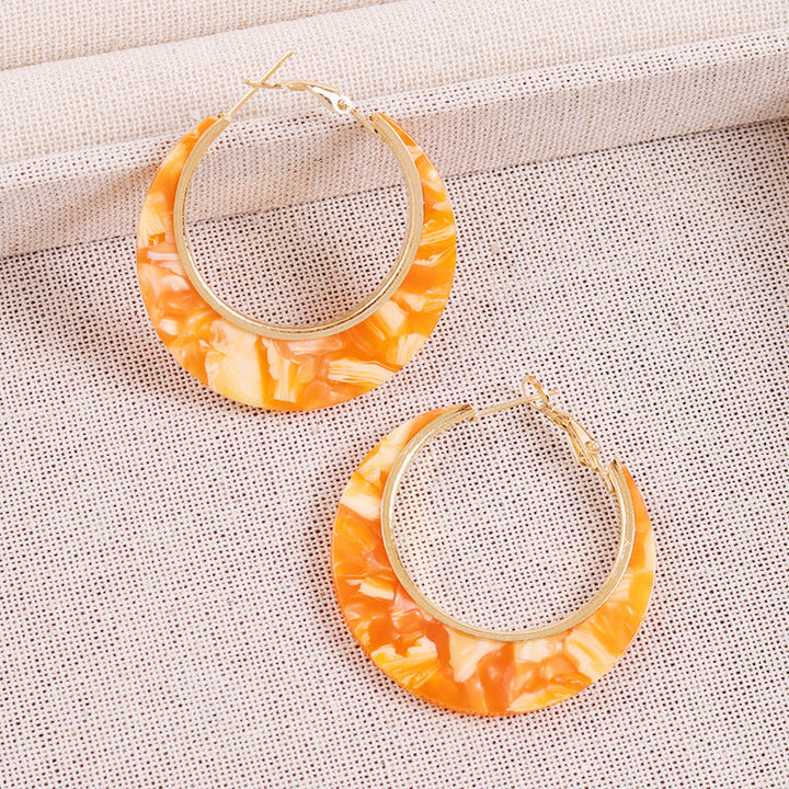 Designer Inspired Color Block Acetate Wide C Acrylic Stud Earrings
