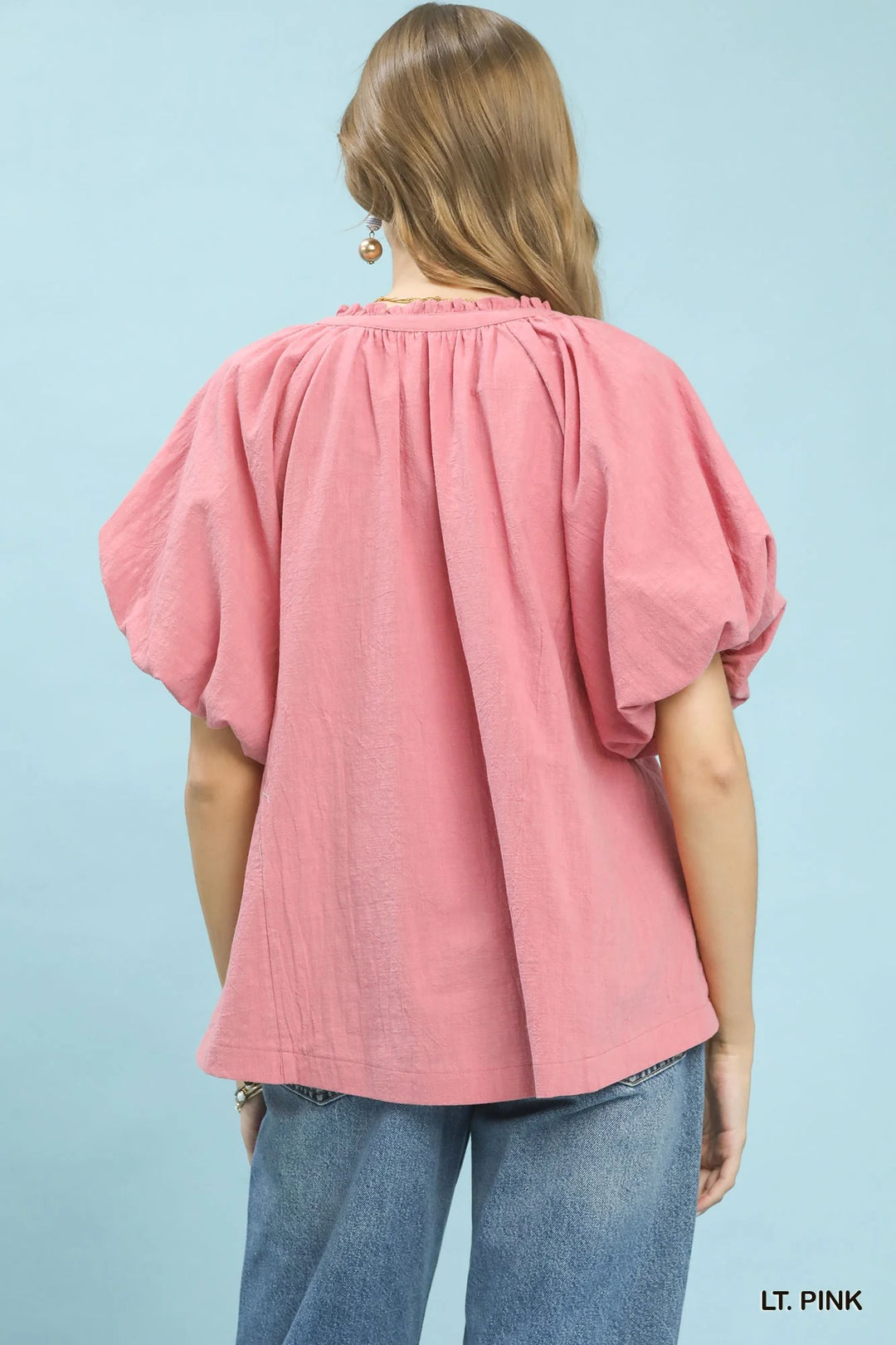 Umgee Lace Inset Puff Sleeve Boho Blouse