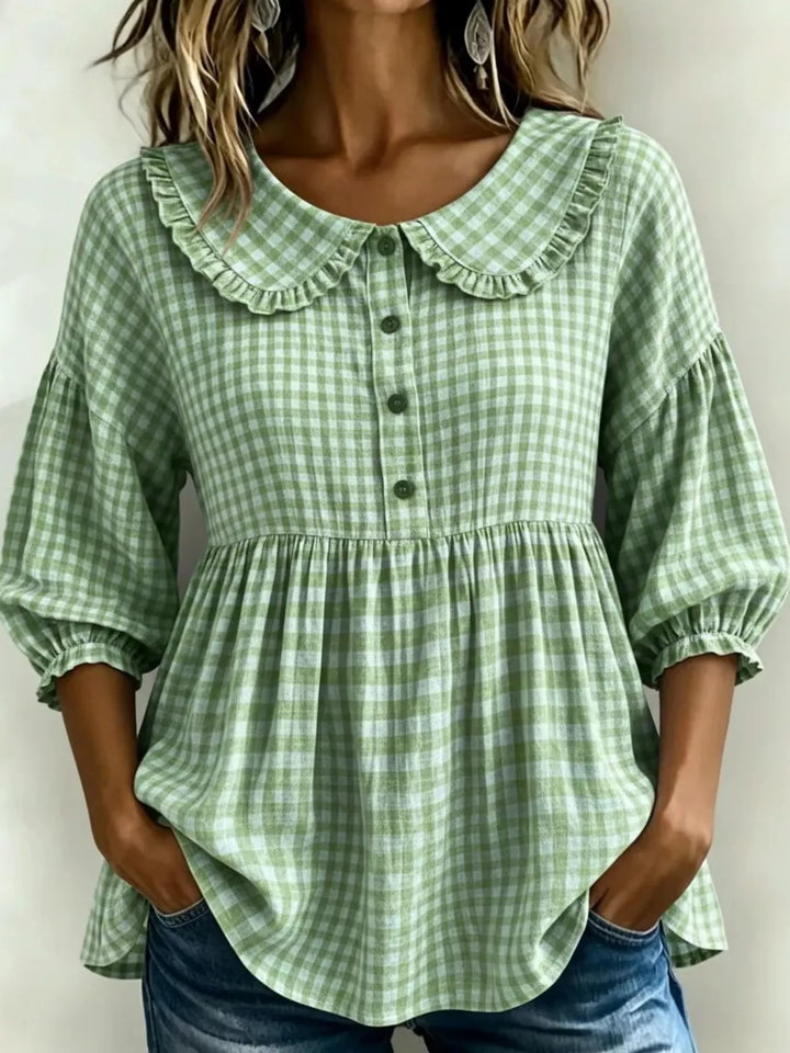 Full Size Gingham Peter Pan Collar Blouse Plus Size