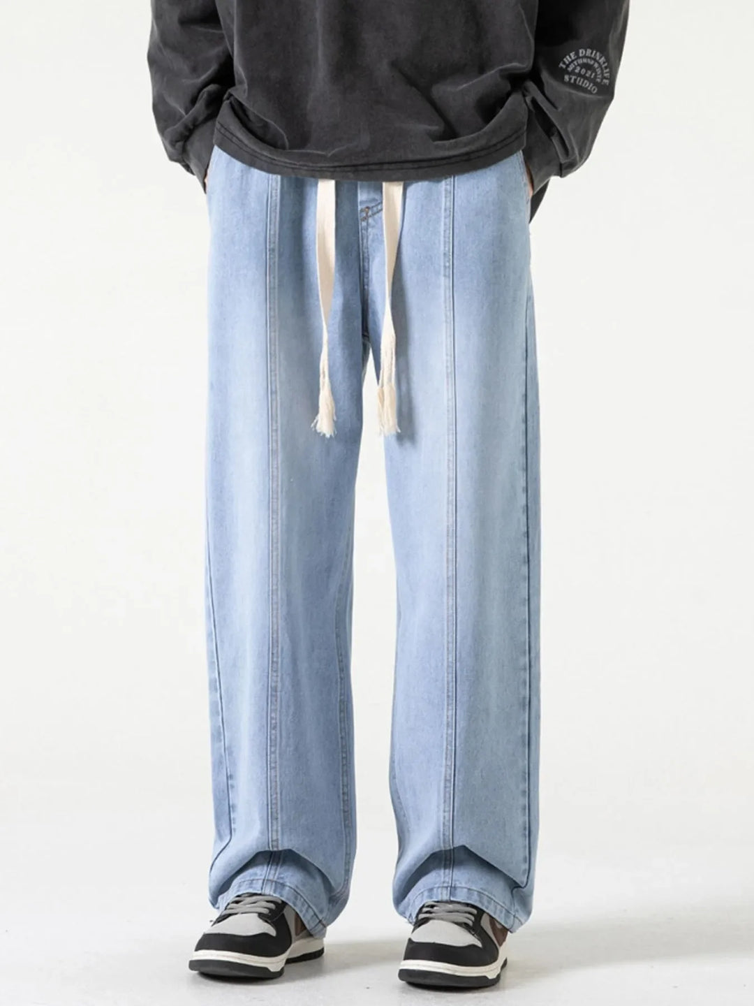 Men's Full Size Drawstring Wide Leg Jeans Plus Size