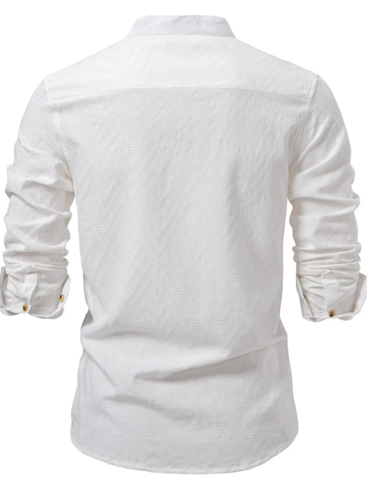 Men's Half Button Geometric Texture Collared Neck Shirt