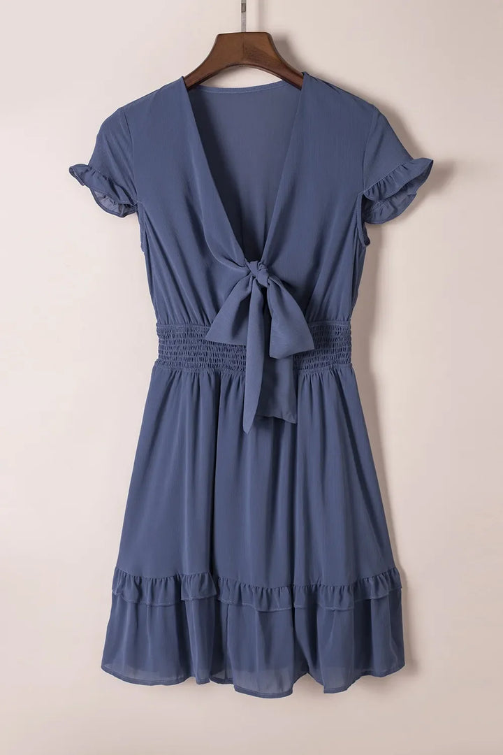 Tie-Front Mini Dress with Smocked Waist