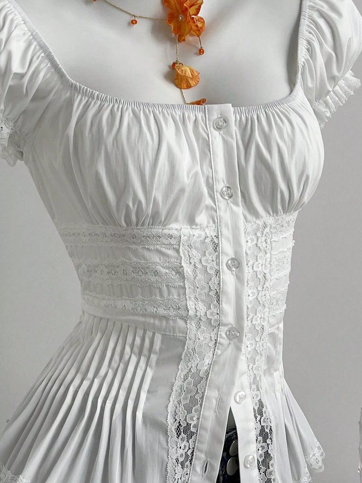 Lace Button Up Short Sleeve Shirt