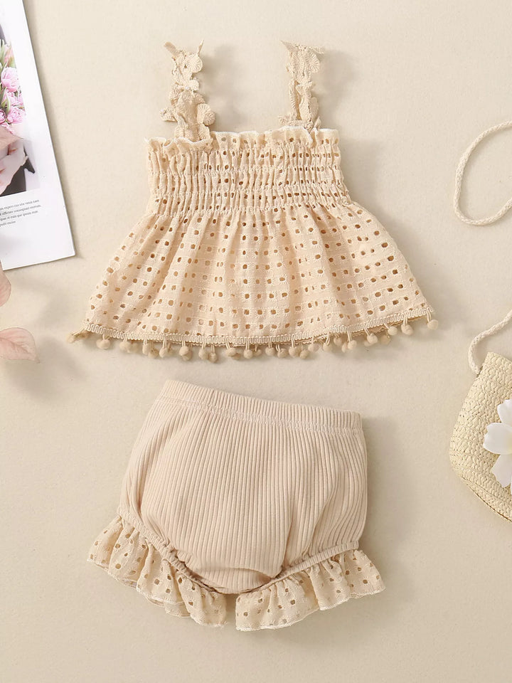 Children's Eyelet Smocked Tank Top and Ruffled Bloomers Set