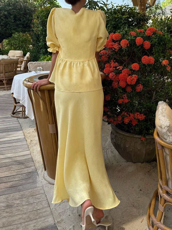 Tie Front Peplum Top and Skirt Set