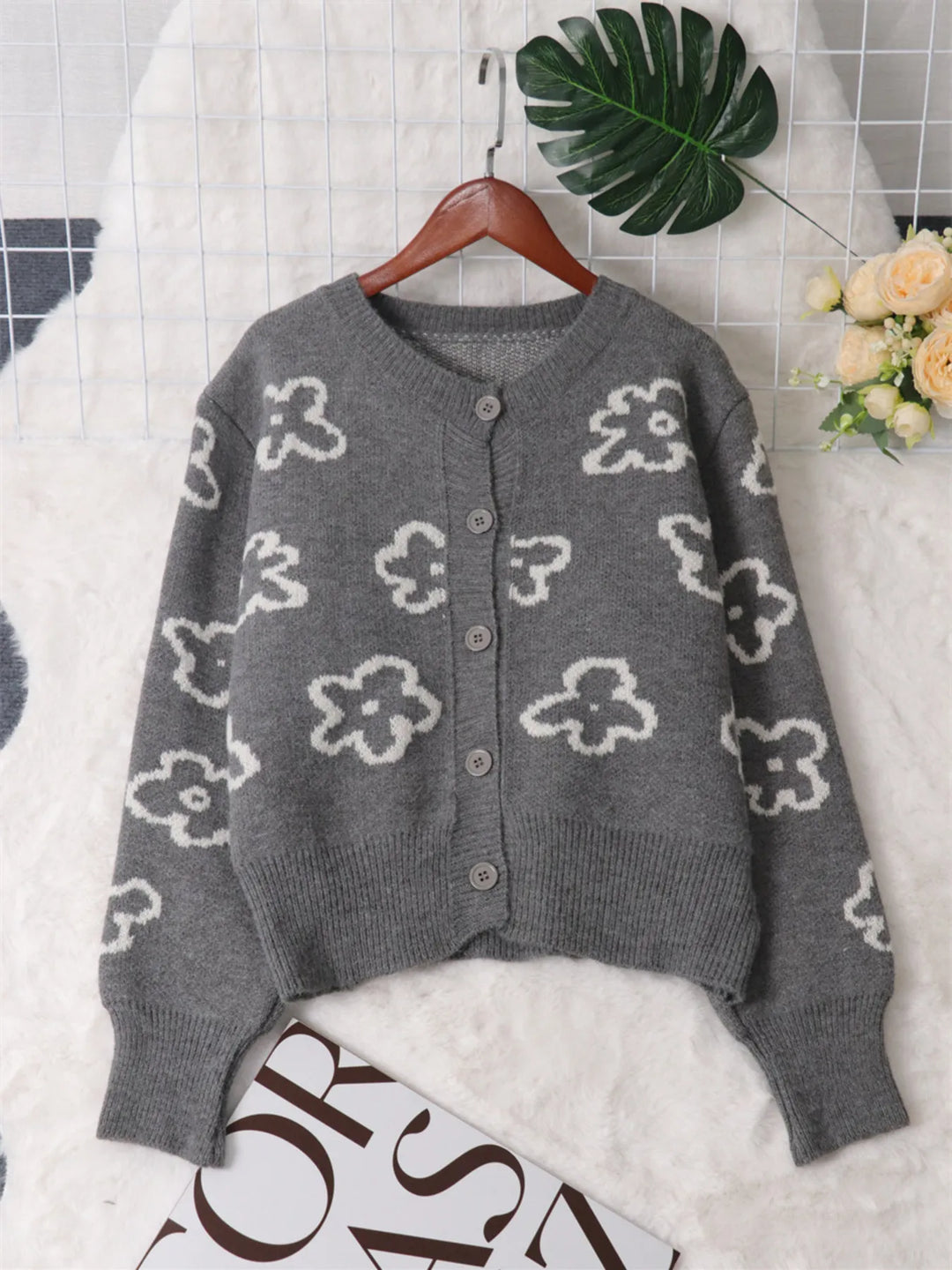 Floral Pattern Button-Up Cardigan