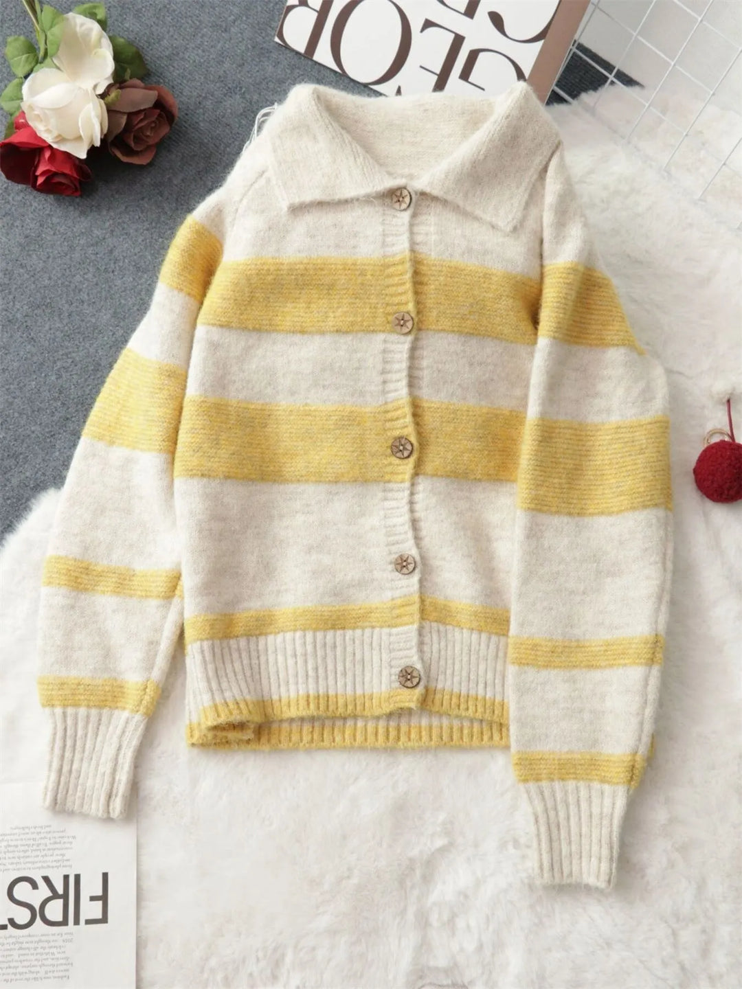Striped Button-Up Cozy Cardigan