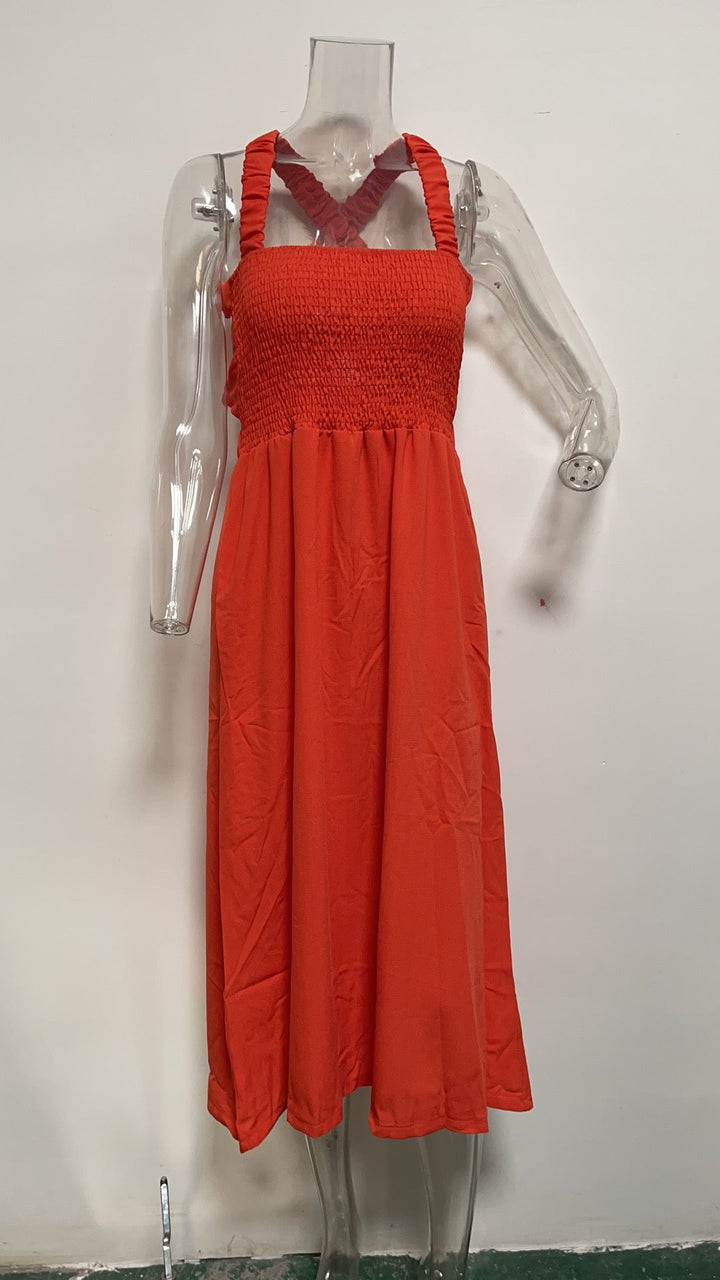 Maxi Casual Solid Color Cotton Linen Sleeveless Dress Spring Summer