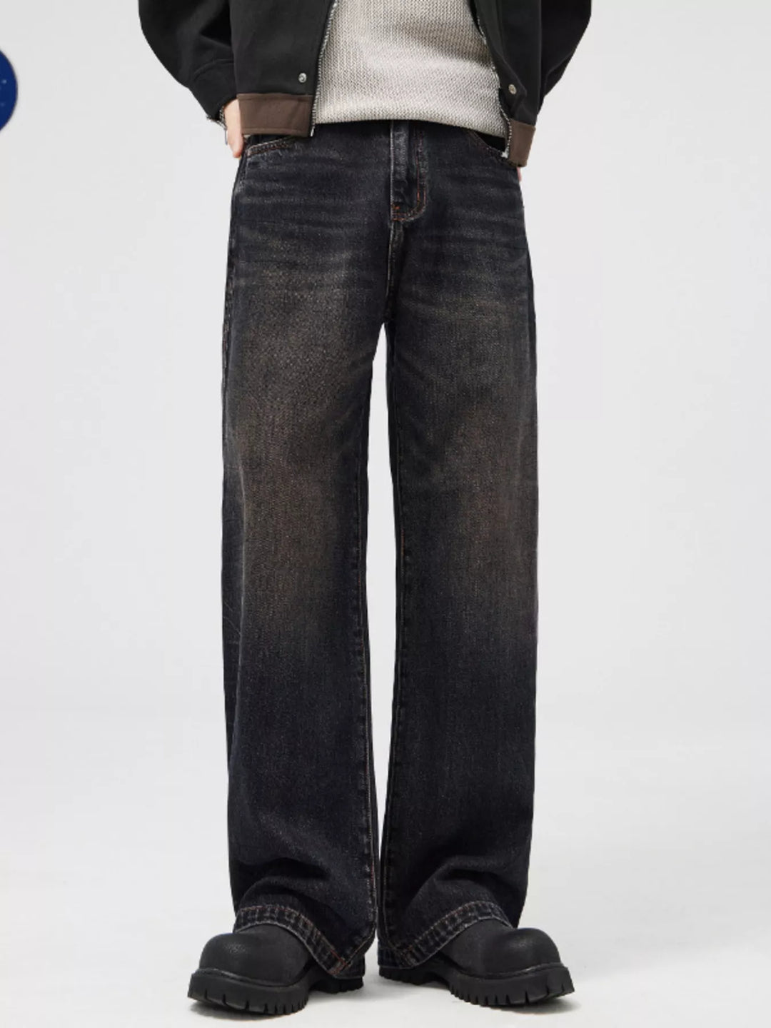 Men's Vintage Wash Wide Leg Jeans