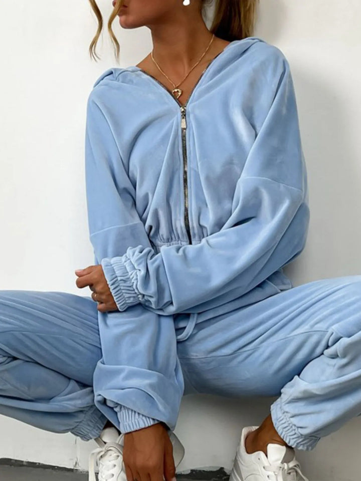 Zip Up Long Sleeve Top and Pants Set