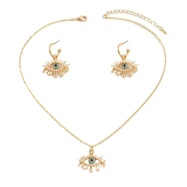 2026 New Hip Hop Women Jewelry Set, Niche Evil Eye Design Stud Earrings & Long Cubic Zirconia Inlaid Clavicle Chain