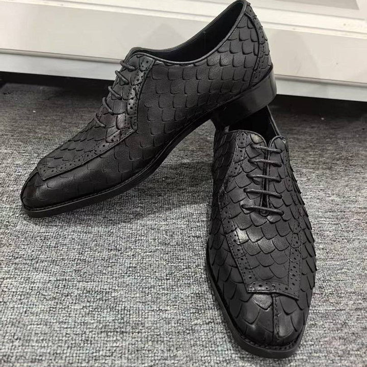 Business Formal Leather Shoes Dragon-scale Pattern Mens British Style