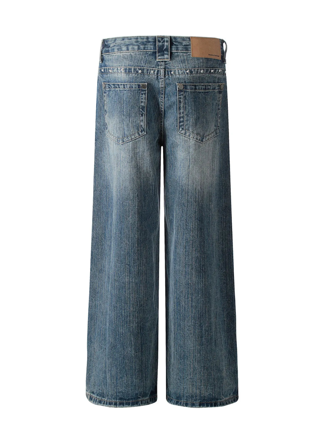 Men's Washed Straight Jeans with Studded Decor