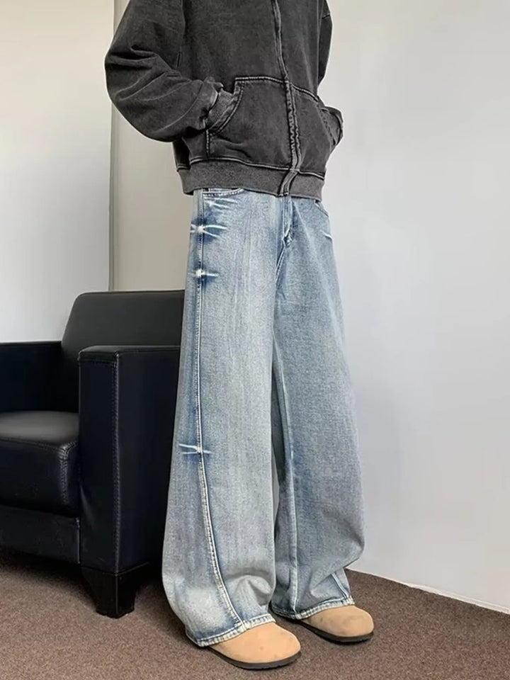 Men's Full Size Wash Wide Leg Jeans Plus Size