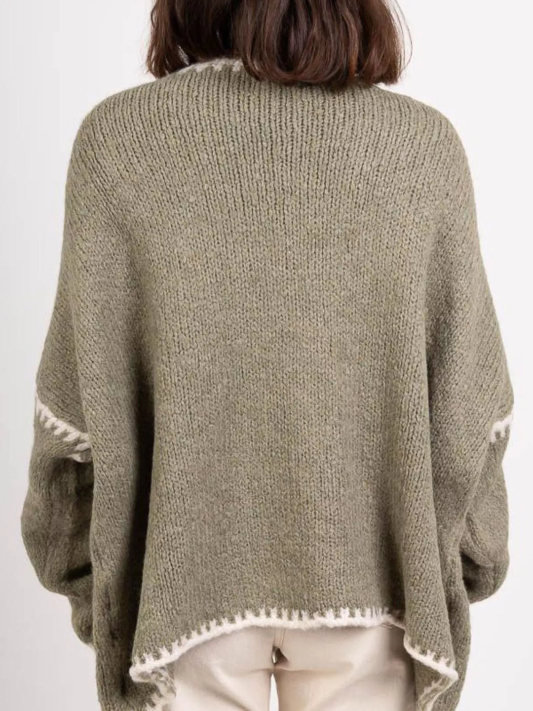Contrast Trim Open Front Cardigan